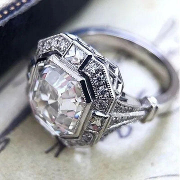 Geometric Shaped AAA+ Cubic Zirconia Diamonds Elegant Design Luxury Wedding Engagement Ring - The Jewellery Supermarket